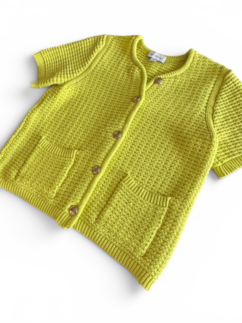Free Assembly Short-Sleeve Textured Knit Cardigan in Lime Green (S)